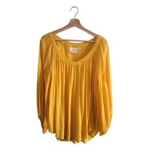 MAEVE ANTHROPOLOGIE Mustard Yellow V-neck Flowy Women's Blouse Size 14